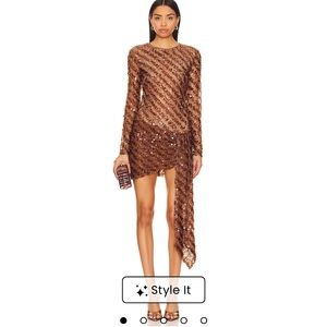 Camila Coelho Brown Bodycon Dress Long Sleeve Cocktail